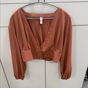 Women's Rust V-Neck Buttoned Top